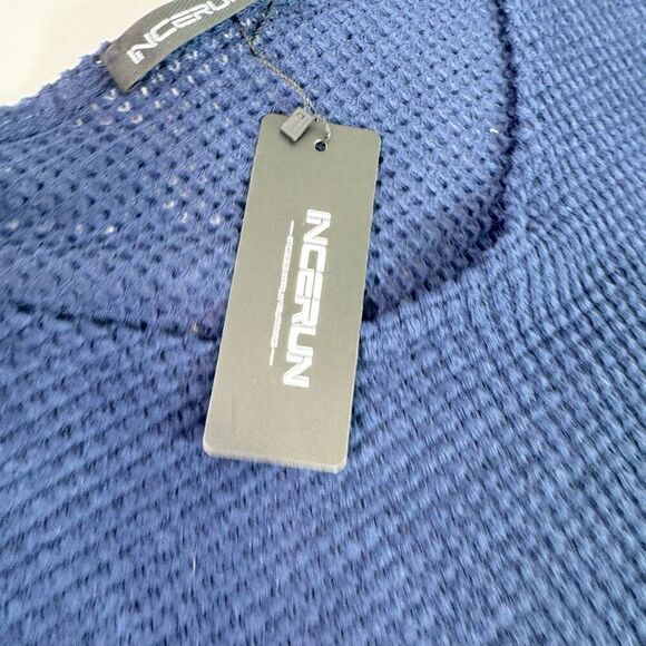 Incerun Sweater Mens 2XL Knitted Navy Blue Casual loose Pullover Jumper Tops New - Picture 5 of 9